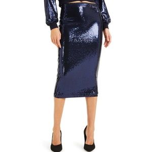 Navy Blue Sequin INC Midi Pencil Skirt